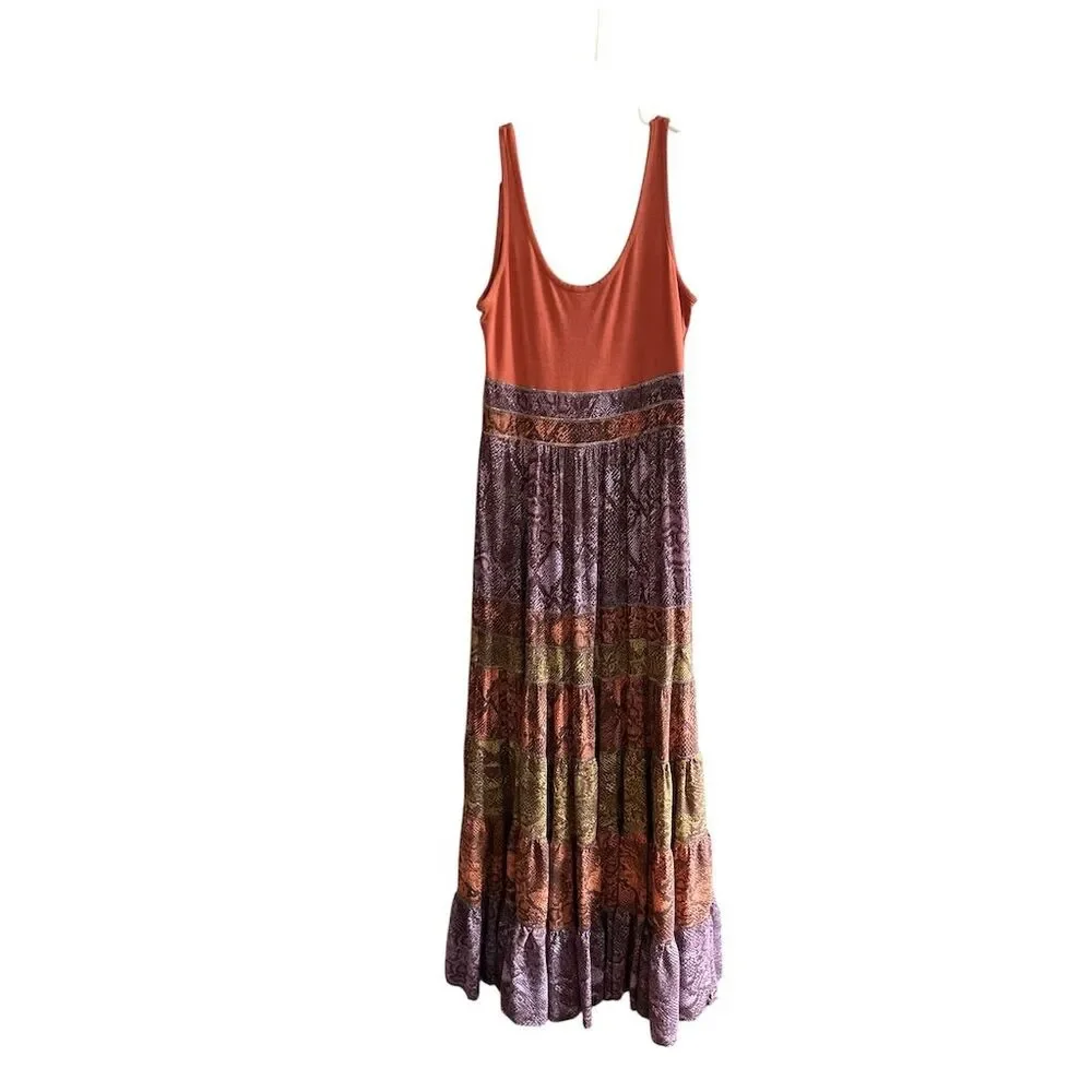 Anthropologie Colima Tiered Maxi Dress M Multicolor Snake Print Boho - Picture 4 of 15